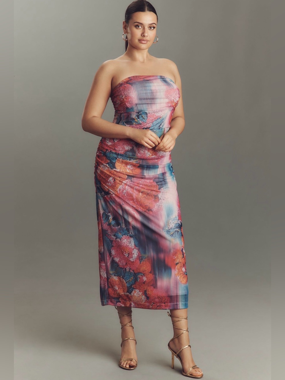 Anthropologie The Soleil Slim Strapless Ruched Mesh Dress XL Lined NWT - Picture 2 of 15